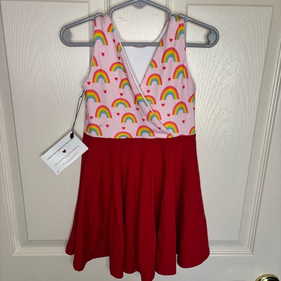 Malia and Kai pink red rainbows twirl tank dress Size 3 NWT - Picture 2 of 4